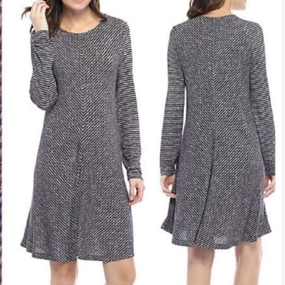 Grace elements Dress‎ Womens Size Small striped Round Neck Swing long sleeve New
